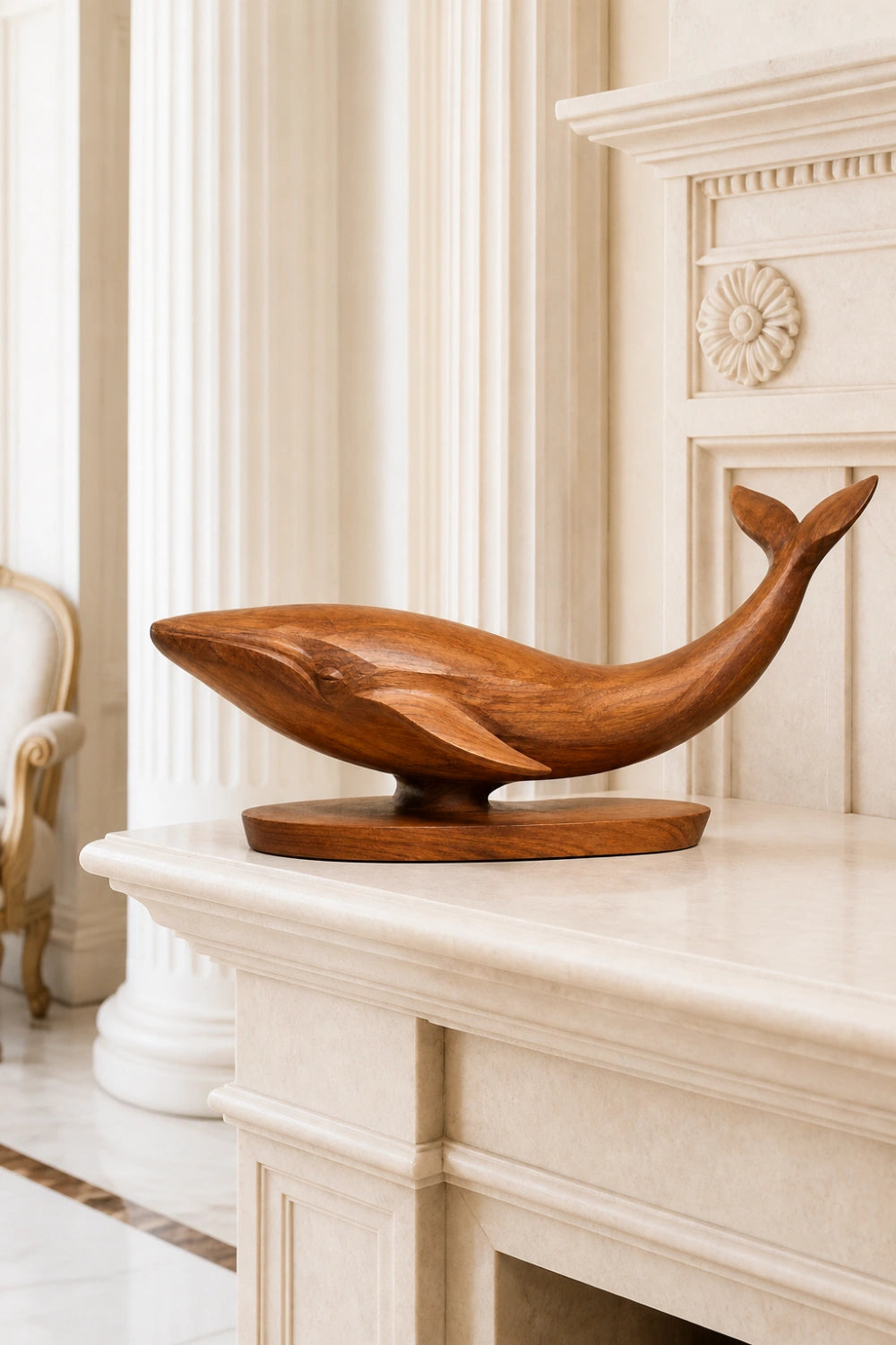 Handcrafted Wooden Whale Statue | Nautical Coastal Home Decor Marine Art Gift