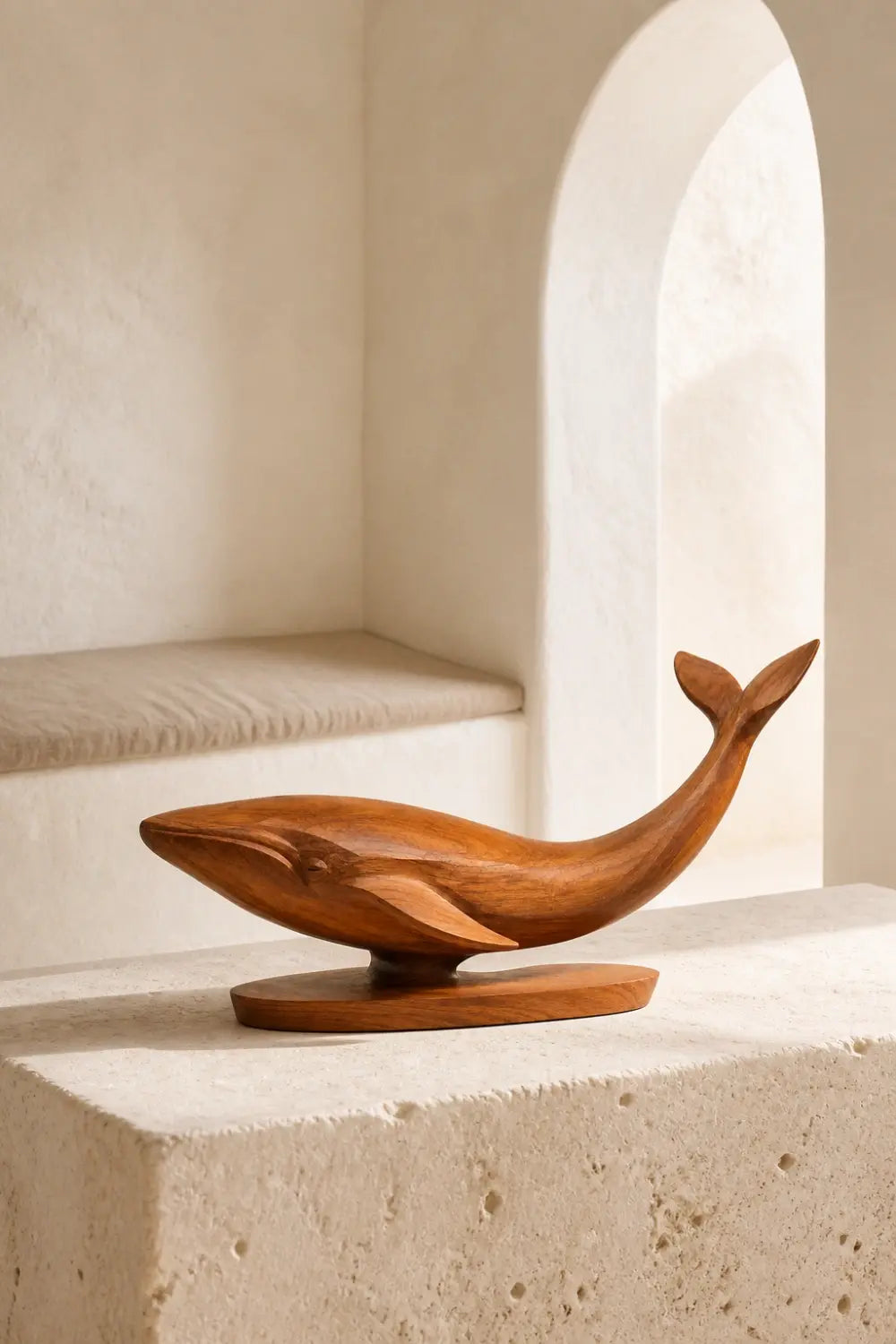 Handcrafted Wooden Whale Statue | Nautical Coastal Home Decor Marine Art Gift