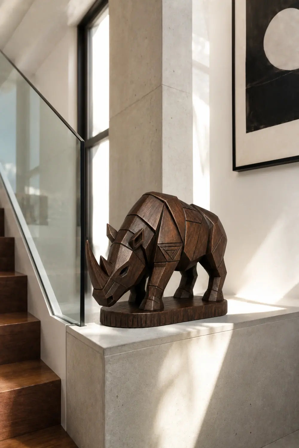 Handcrafted Wooden Rhino Figurine | Tribal Carved Animal Art Home Gift Decor