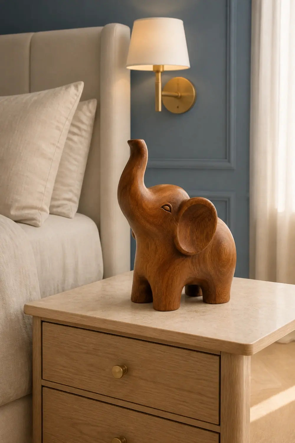 Abstract Wooden Elephant Sculpture| Lucky Trunk Up Carved Decor