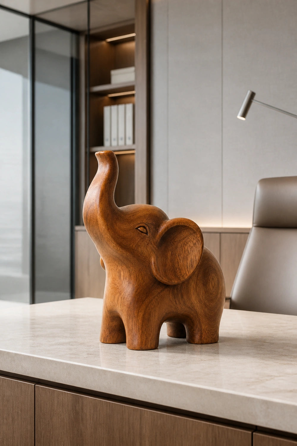 Abstract Wooden Elephant Sculpture| Lucky Trunk Up Carved Decor