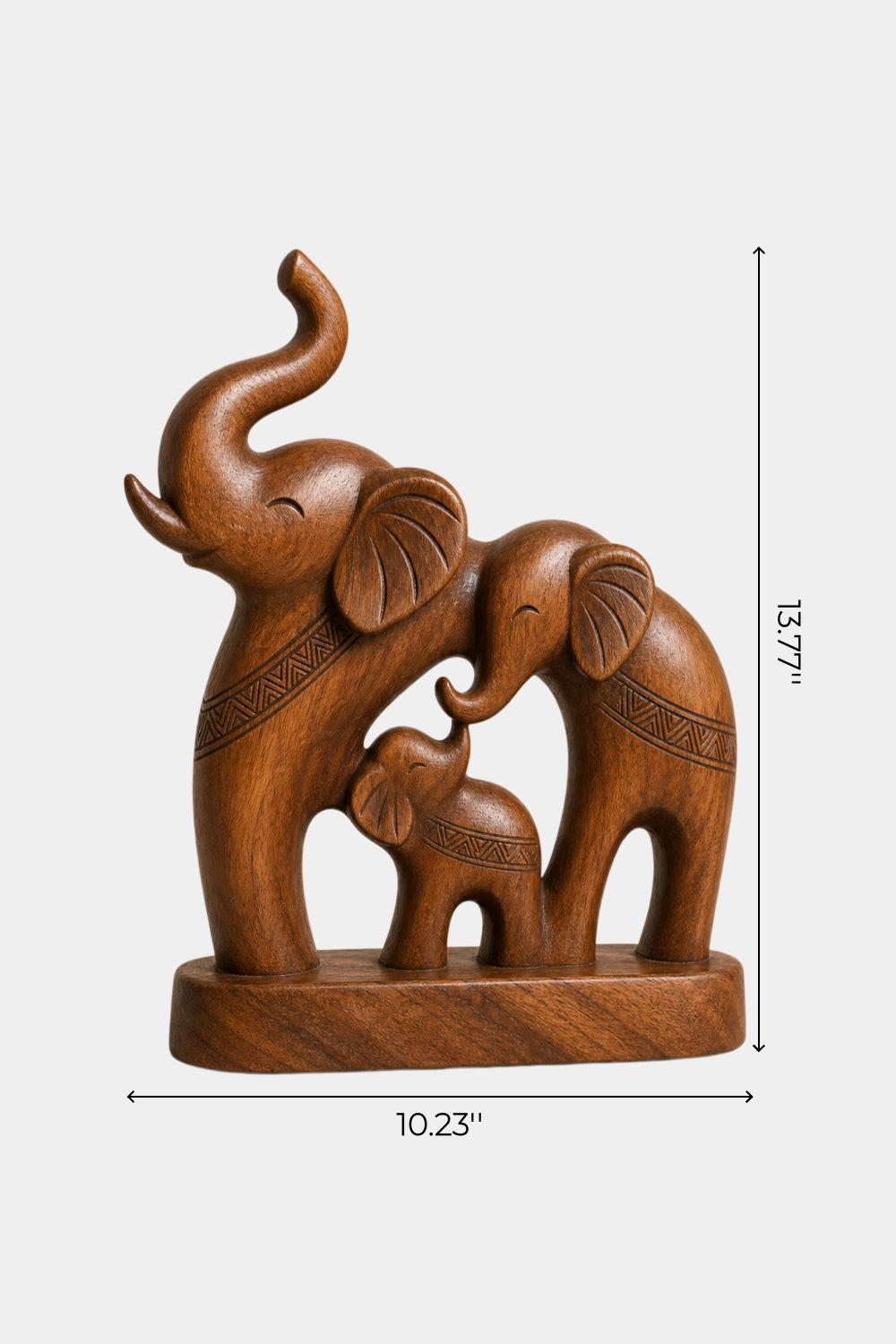 Handcrafted Wood Elephant Trio Sculpture | Lucky Family Statue Art