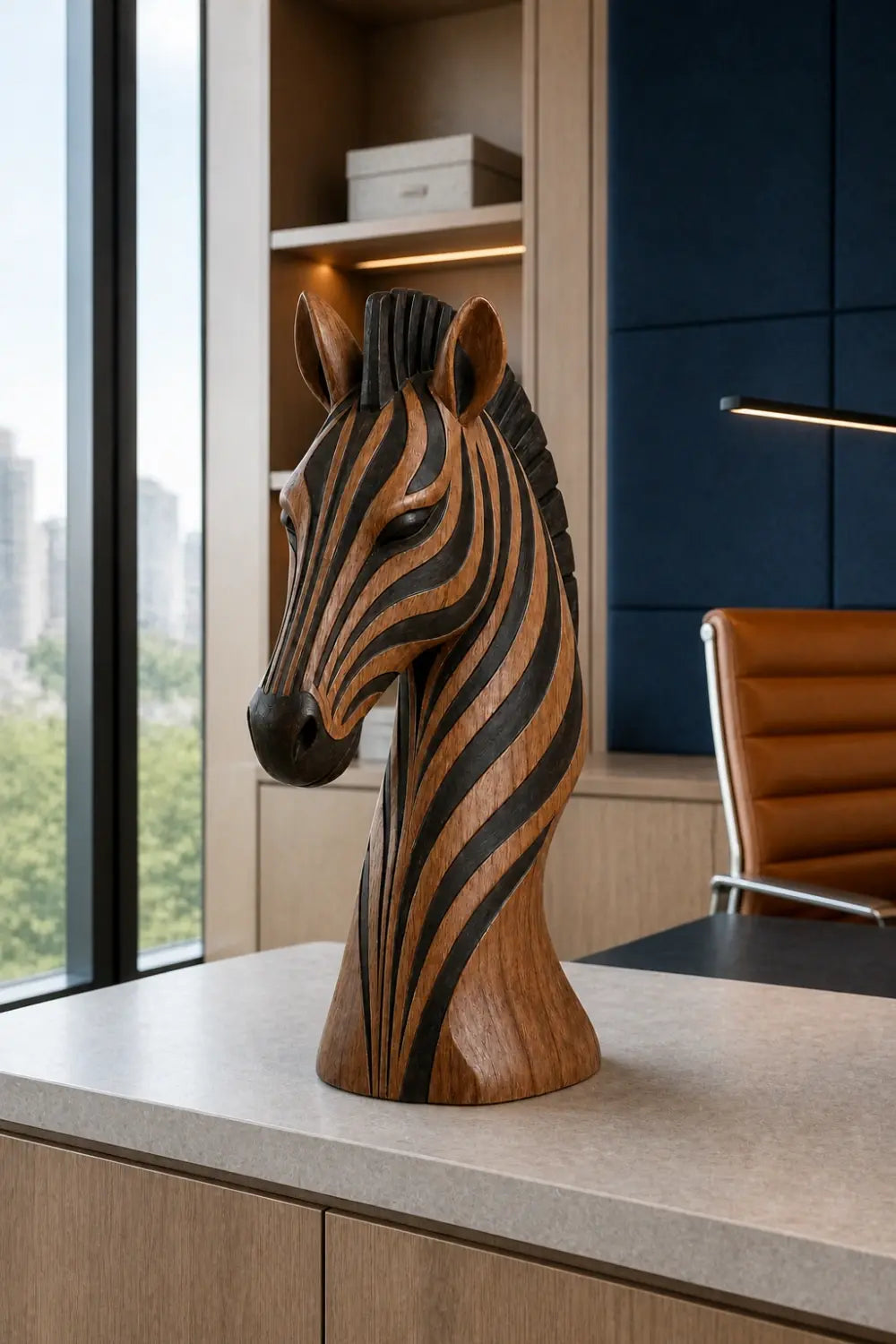 Handcrafted Wooden Zebra Head Sculpture | African Safari Animal Art Decor