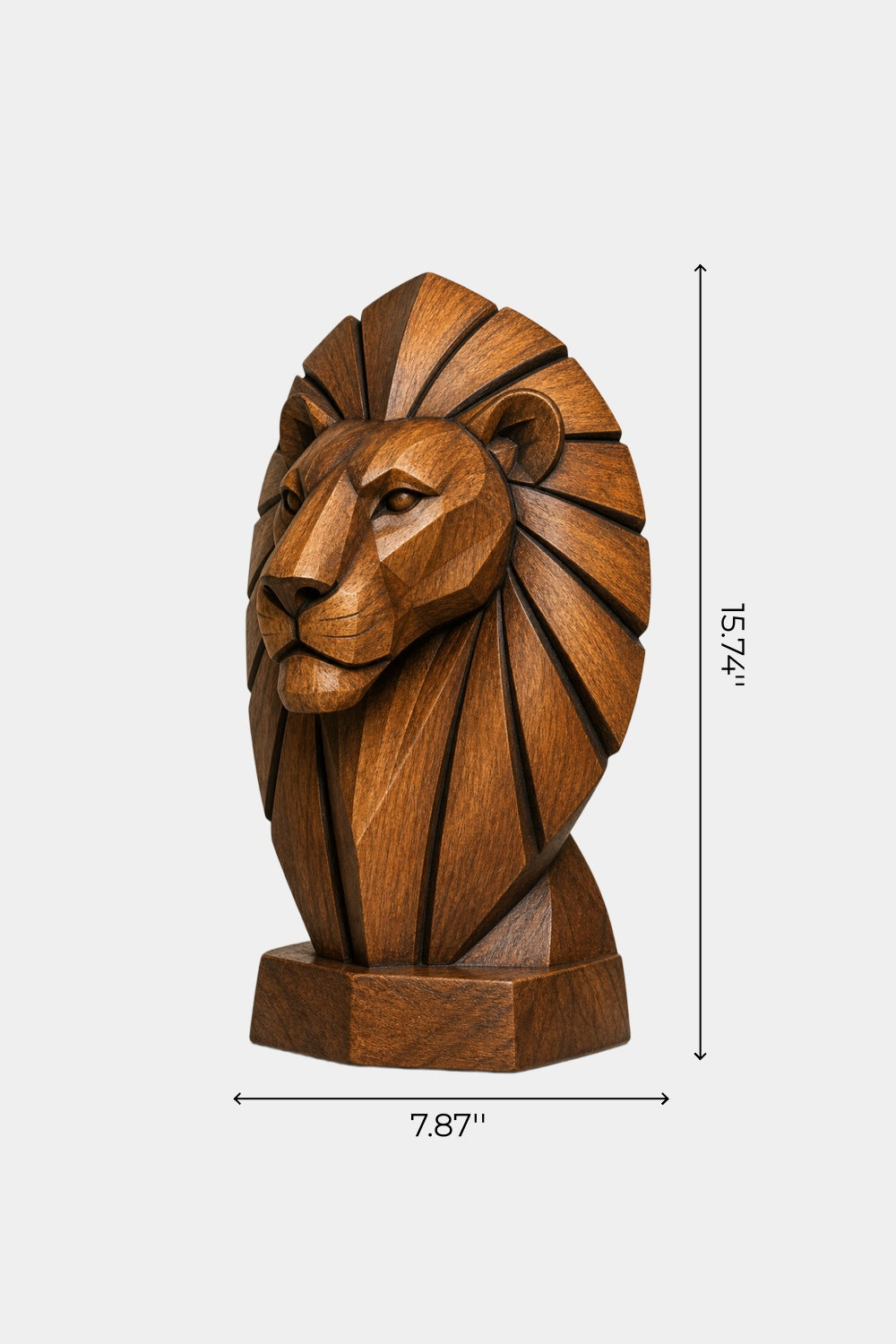 Geometric Wooden Lion Head Sculpture | Hand Carved Abstract Animal Accent