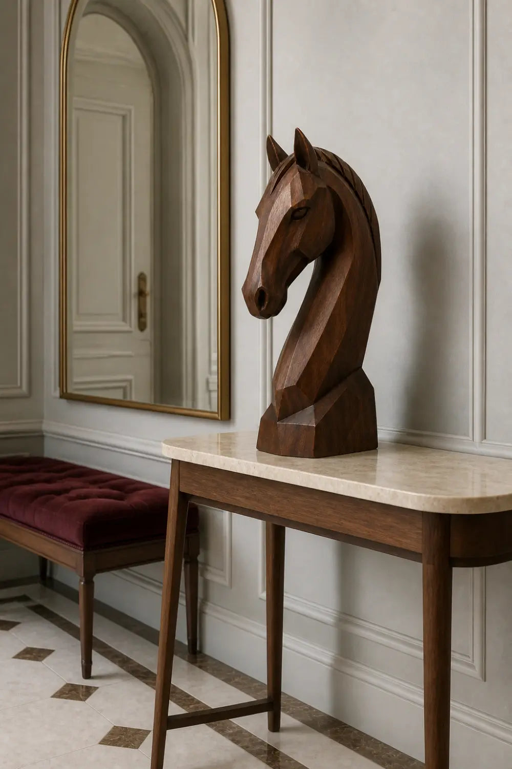 Minimalist Wooden Horse Head Sculpture | Mid Century Abstract Animal Art Accent