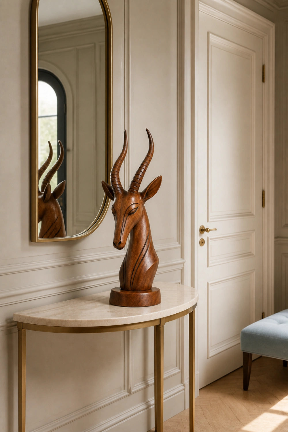 Wooden Antelope Sculpture Statue | Sleek Organic Modern Home Shelf Decor