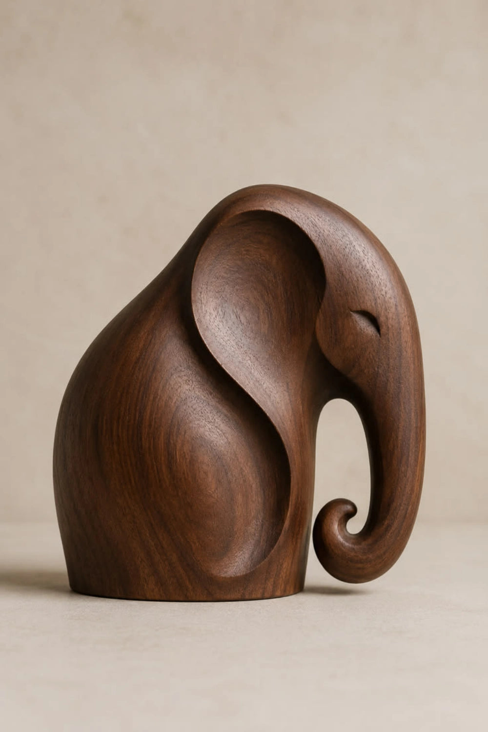 Smooth Wooden Elephant Statue Figurine | Sleek Modern Animal Table Decor