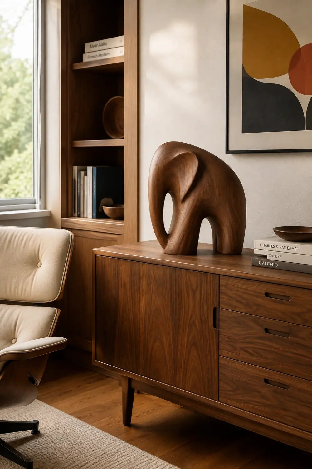 Handcarved Standing Wooden Elephant Figurine | Nordic Animal Desk Sculpture