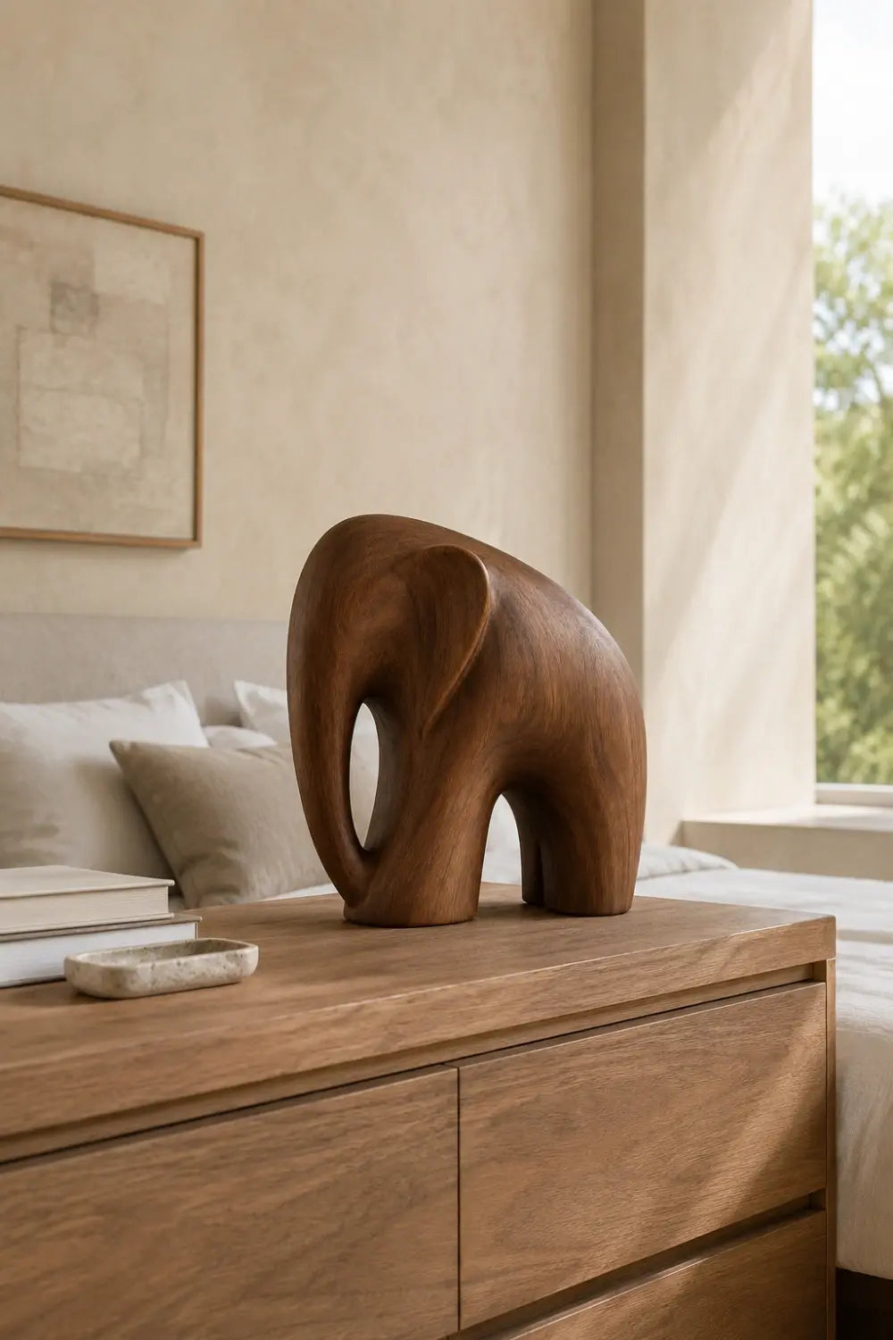 Handcarved Standing Wooden Elephant Figurine | Nordic Animal Desk Sculpture
