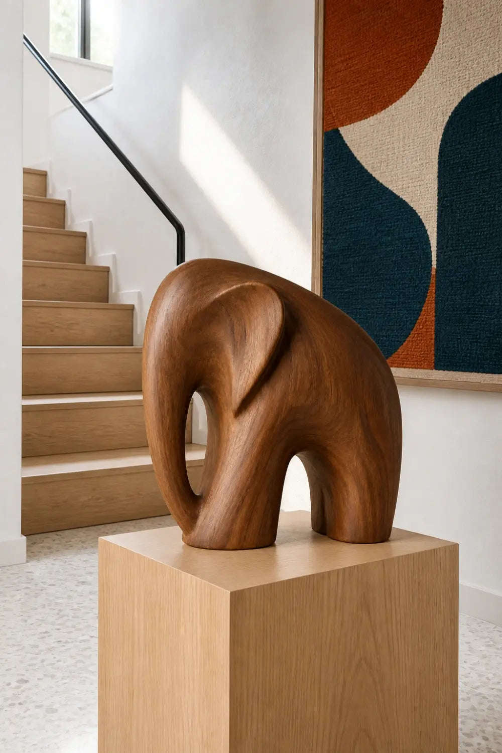 Handcarved Standing Wooden Elephant Figurine | Nordic Animal Desk Sculpture