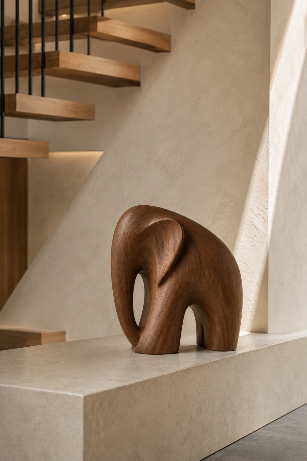 Handcarved Standing Wooden Elephant Figurine | Nordic Animal Desk Sculpture