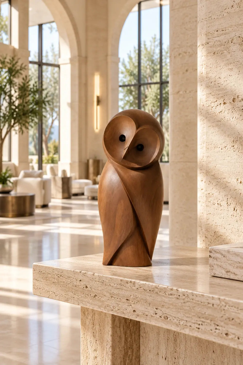Minimalist Carved Wooden Owl Statue | Modern Bird Figurine Tabletop Art Decor