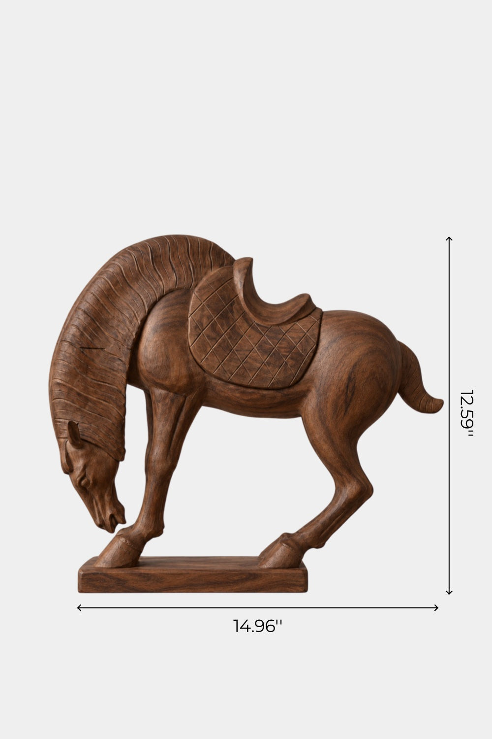 Carved Wooden Equestrian Horse Statue | Rustic Bowing Horse Tabletop Accent Decor