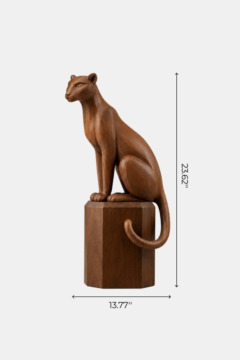 Elegant Carved Wooden Seated Panther Statue | Regal Cougar Pedestal Decor