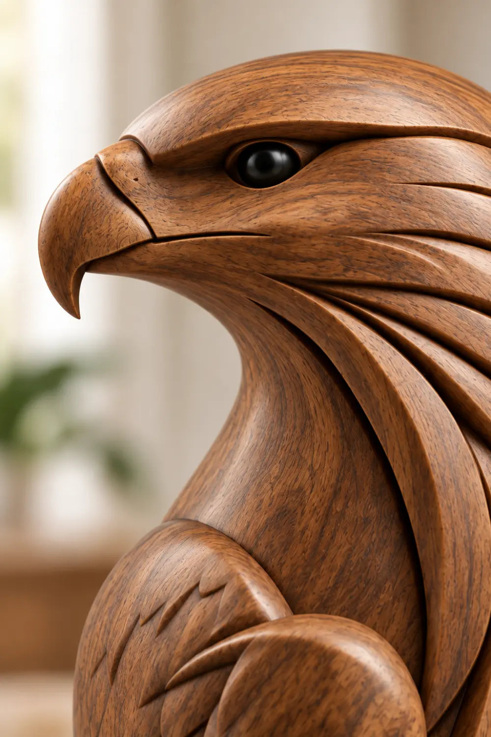 Detailed Carved Wooden Standing Eagle Statue | Bird Figurine Tabletop Decor