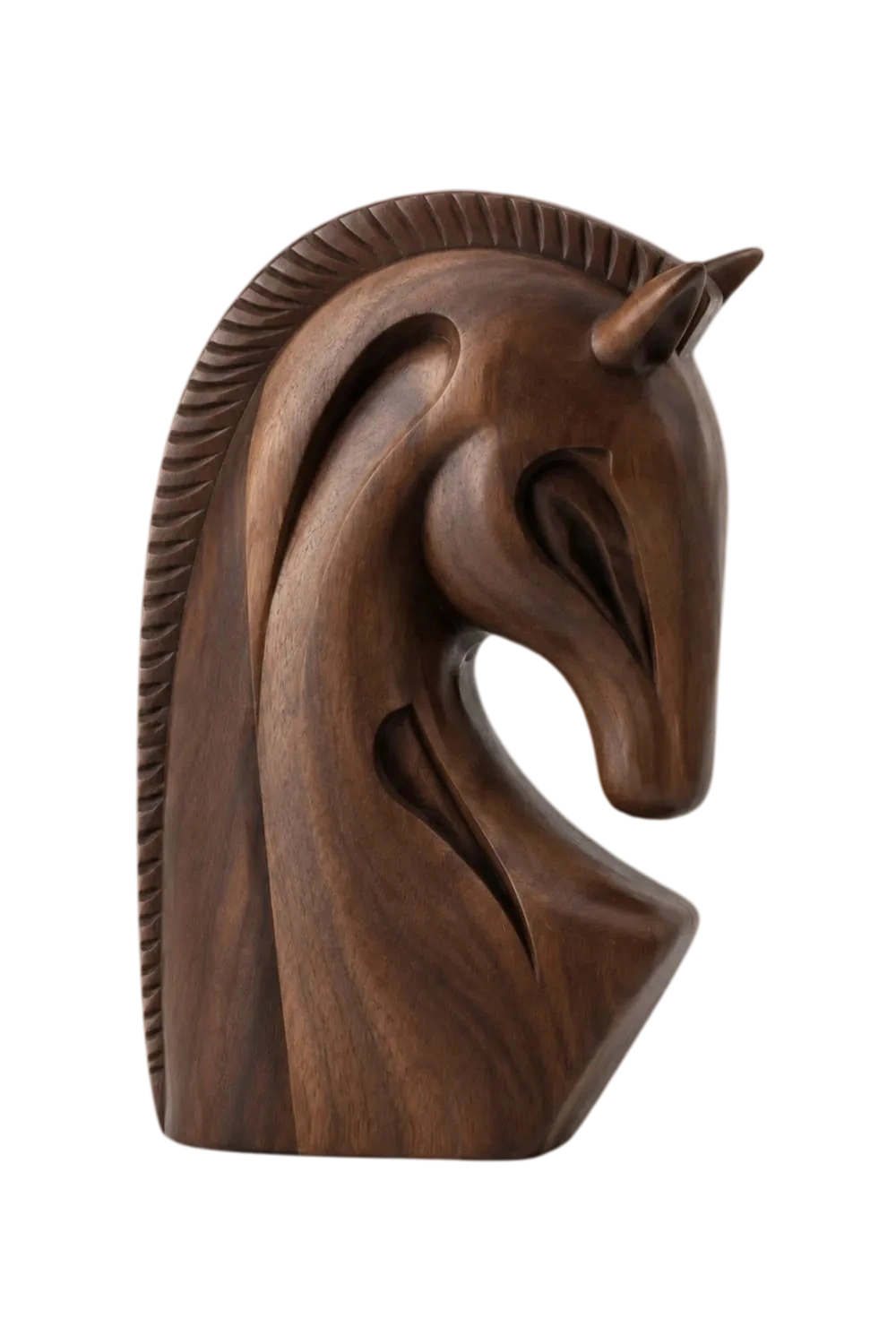 Sculpted Wooden Horse Head Statue | Modern Equestrian Bust Figurine Desk Decor