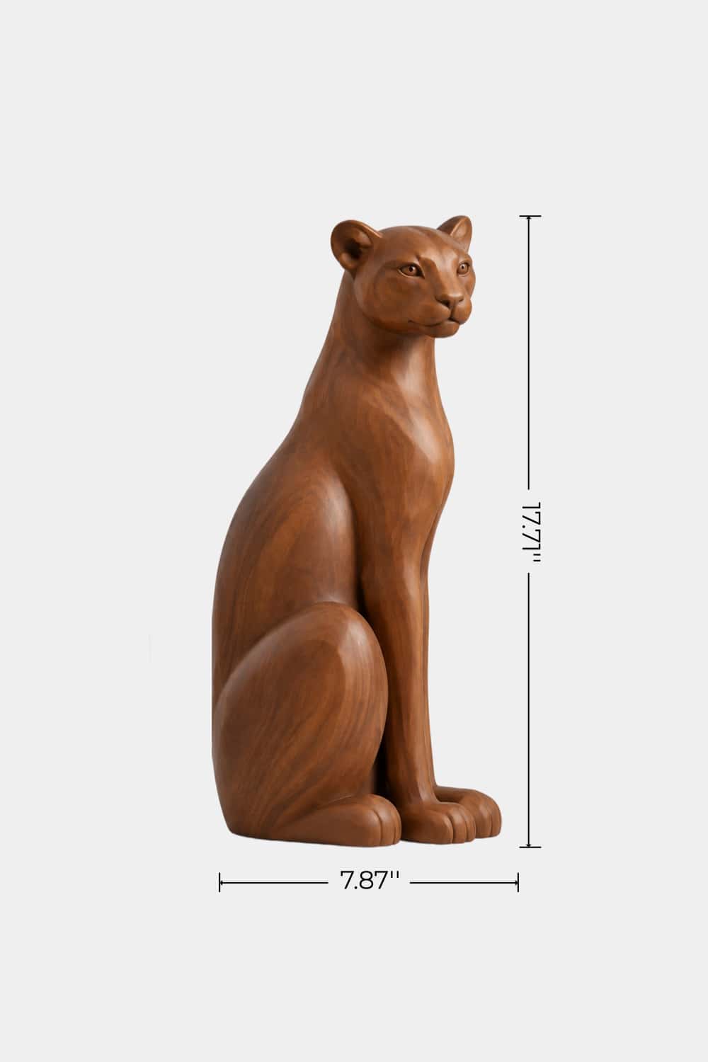 Carved Wooden Sitting Lioness Statue | Graceful Mountain Lion Figurine Home Decor