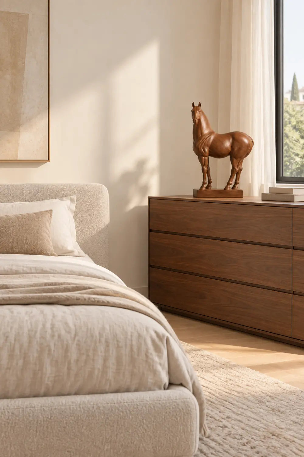 Polished Wooden Standing Horse Statue | Realistic Equine Figurine Home Decor