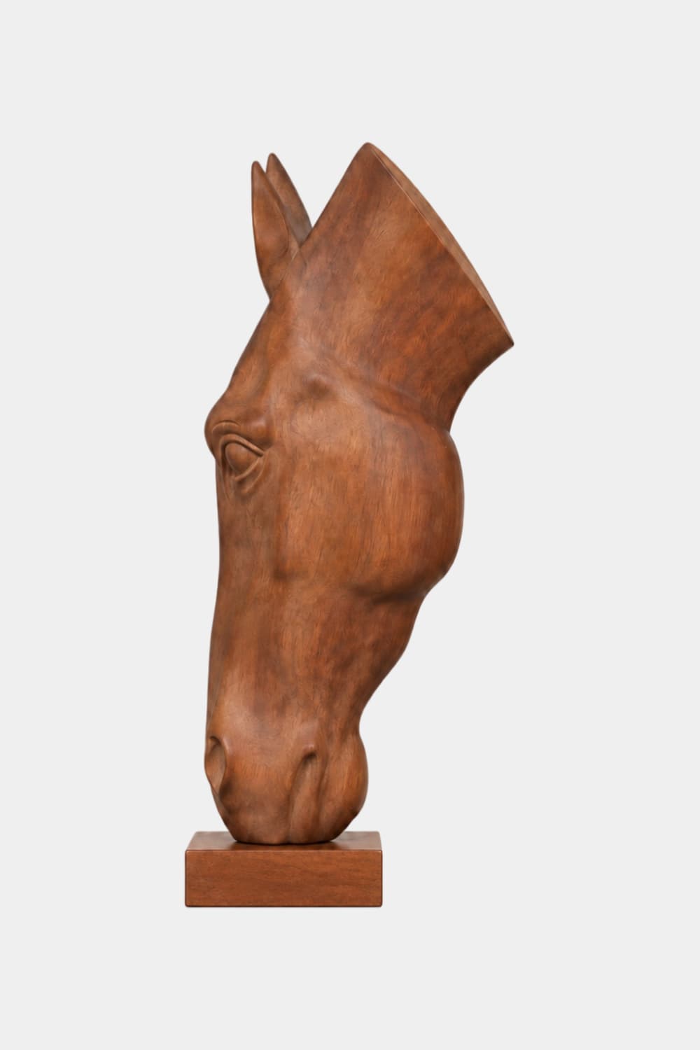 Vertical Wooden Horse Head Sculpture | Modern Equestrian Pedestal Accent Decor