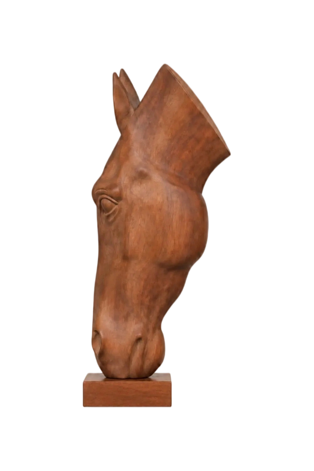 Vertical Wooden Horse Head Sculpture | Modern Equestrian Pedestal Accent Decor