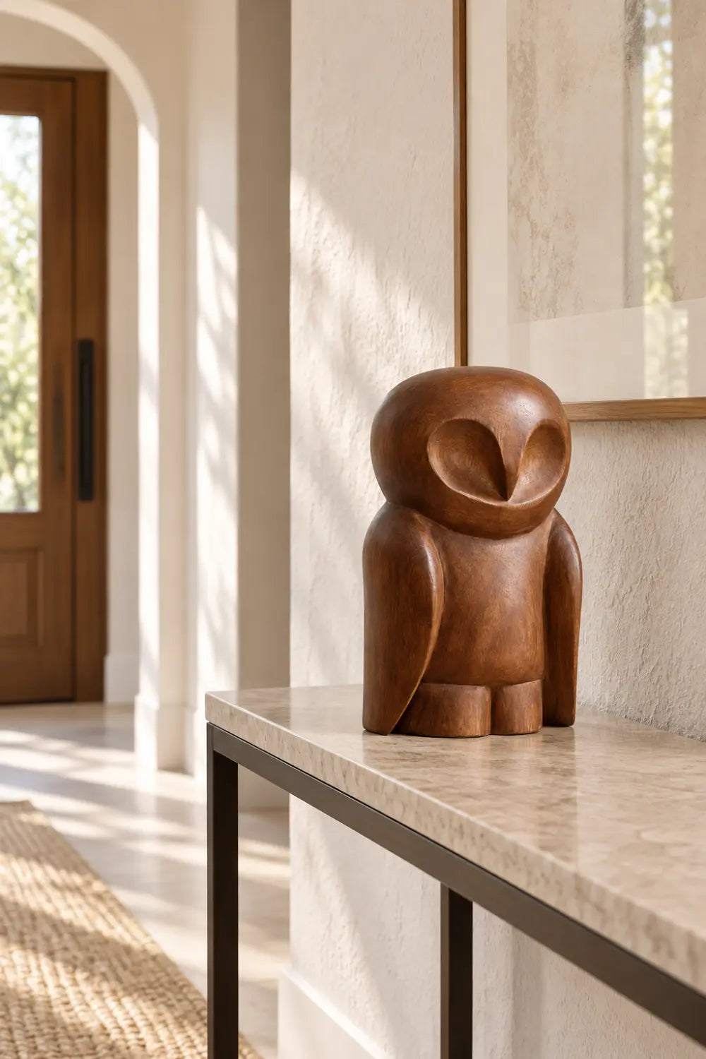 Nordic Wooden Owl Statue Sculpture | Handcrafted Smooth Bird Figurine Shelf Decor