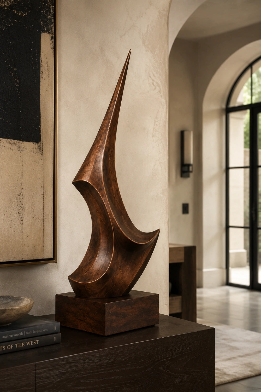 Hand-Carved Abstract Walnut Wood Sculpture For Modern Home Decor And Art Lovers
