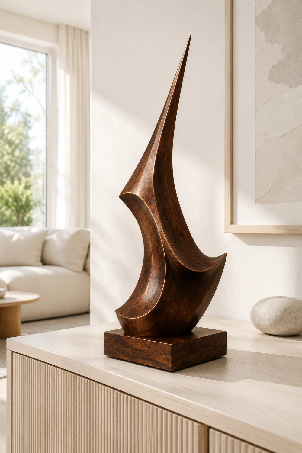 Hand-Carved Abstract Walnut Wood Sculpture For Modern Home Decor And Art Lovers