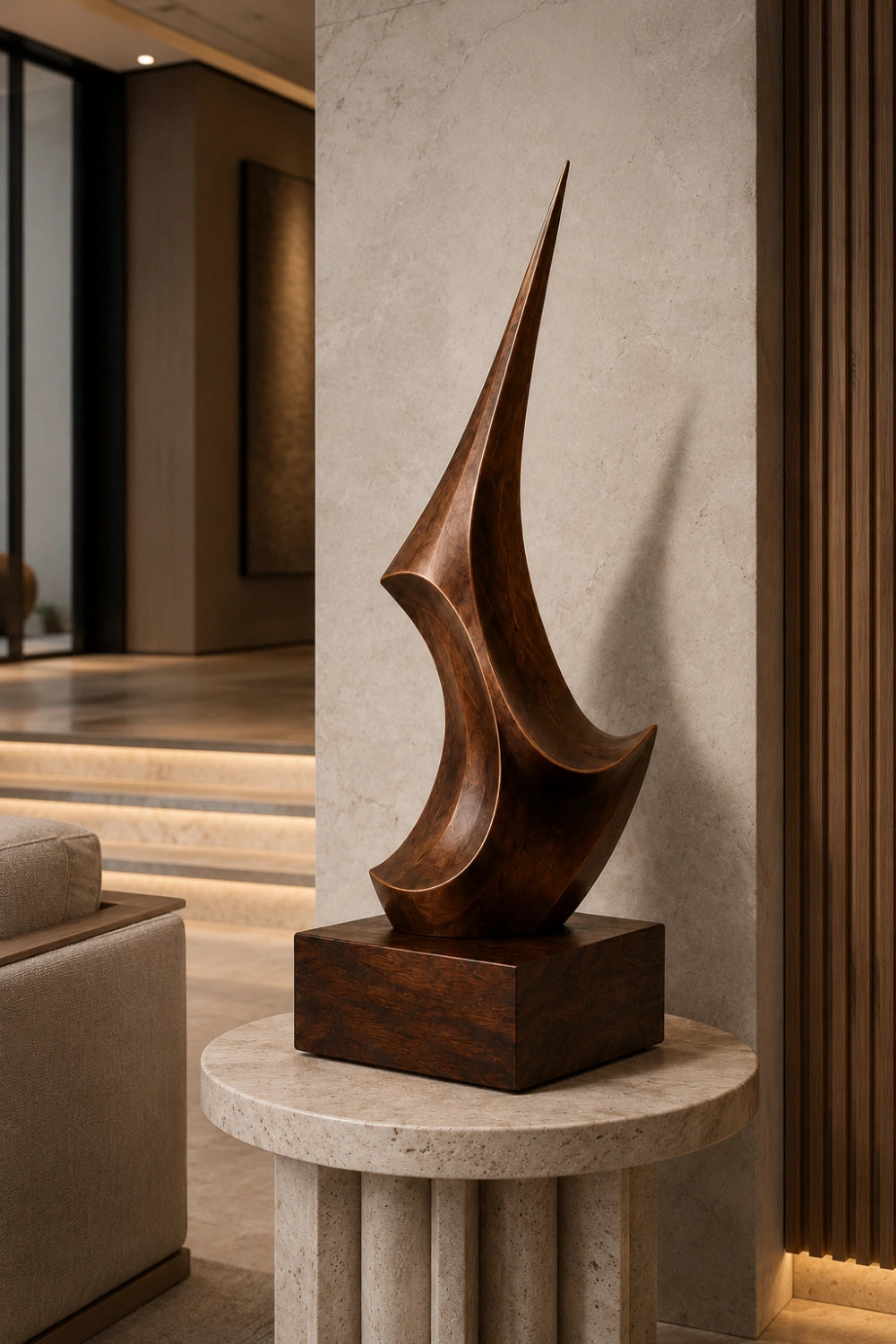 Hand-Carved Abstract Walnut Wood Sculpture For Modern Home Decor And Art Lovers