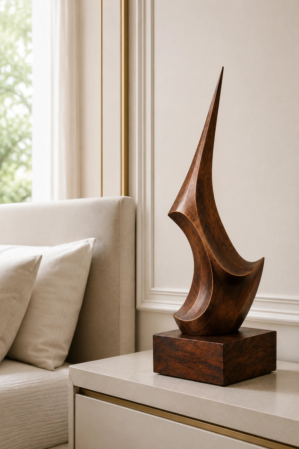 Hand-Carved Abstract Walnut Wood Sculpture For Modern Home Decor And Art Lovers