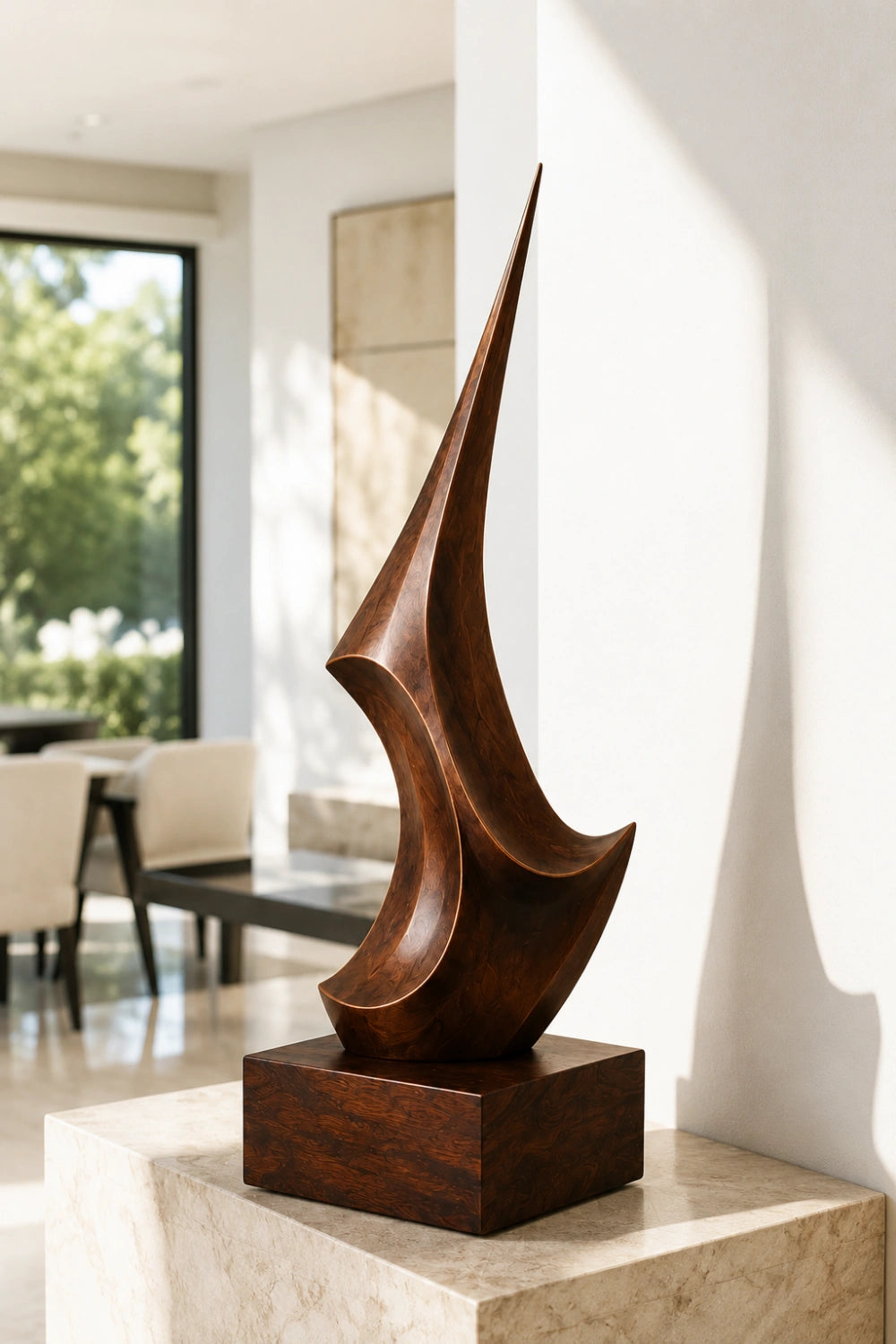 Hand-Carved Abstract Walnut Wood Sculpture For Modern Home Decor And Art Lovers