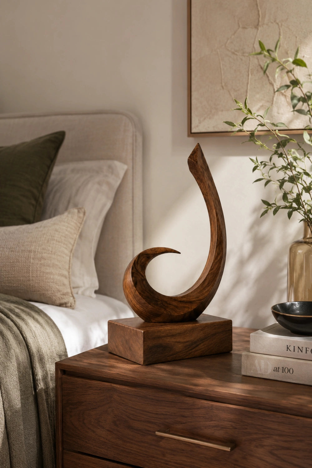 Artisan Carved Wooden Abstract Statue Unique Handmade Sculpture For Interior