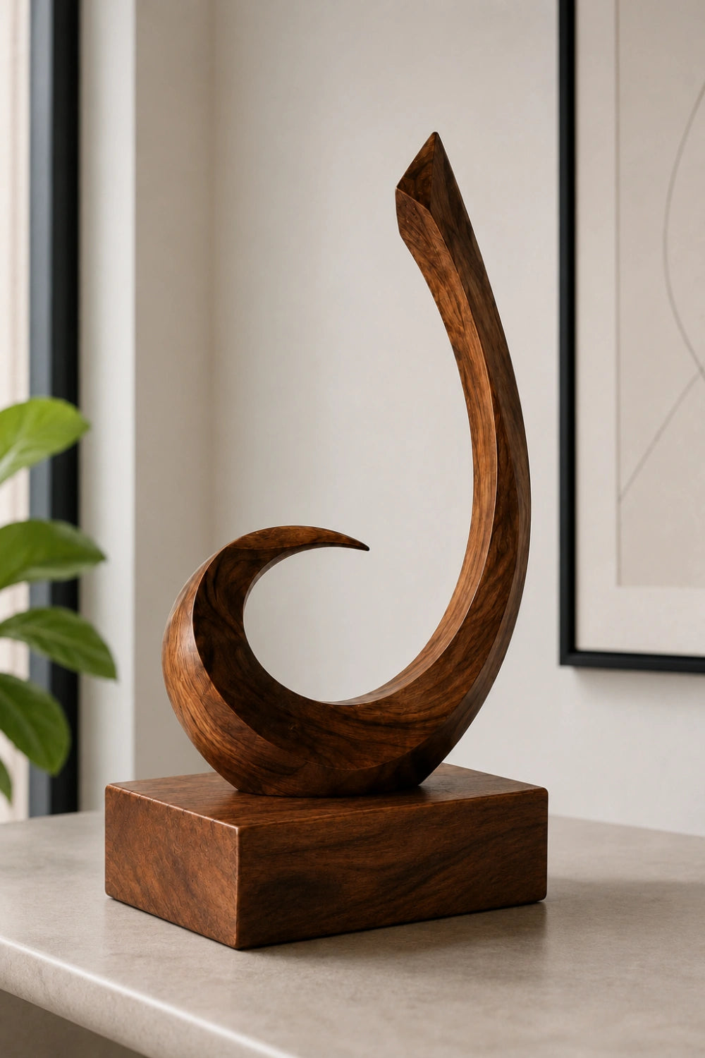 Artisan Carved Wooden Abstract Statue Unique Handmade Sculpture For Interior