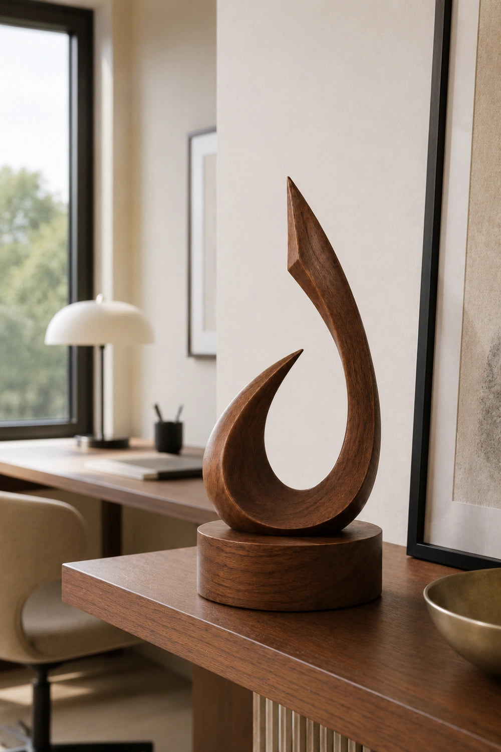 Handmade Wooden Art Sculpture Abstract Flame Design Satin Finish For Tabletop Display