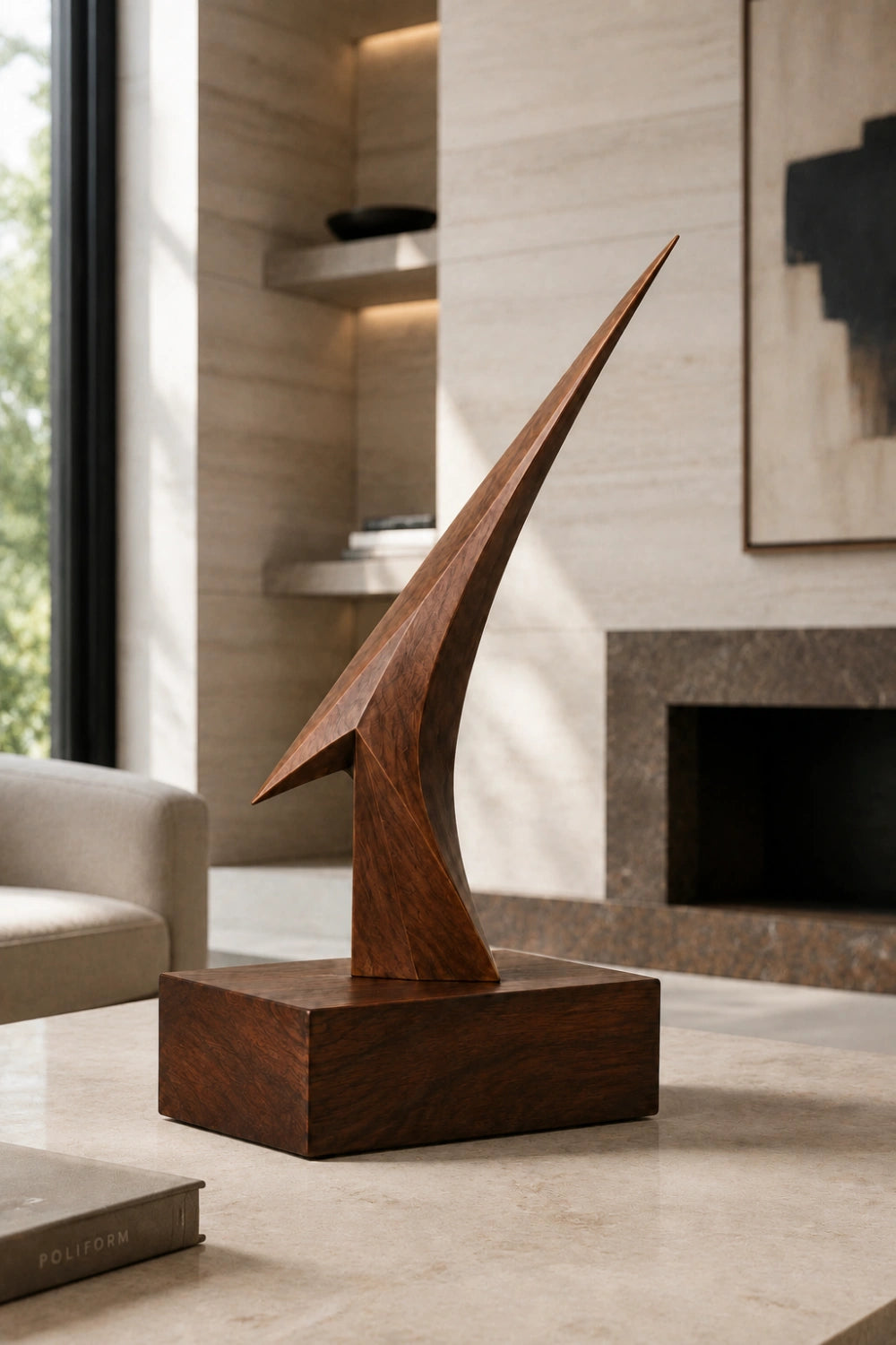 Original Wooden Art Sculpture With Smooth Finish And Dynamic Form For Contemporary Interiors