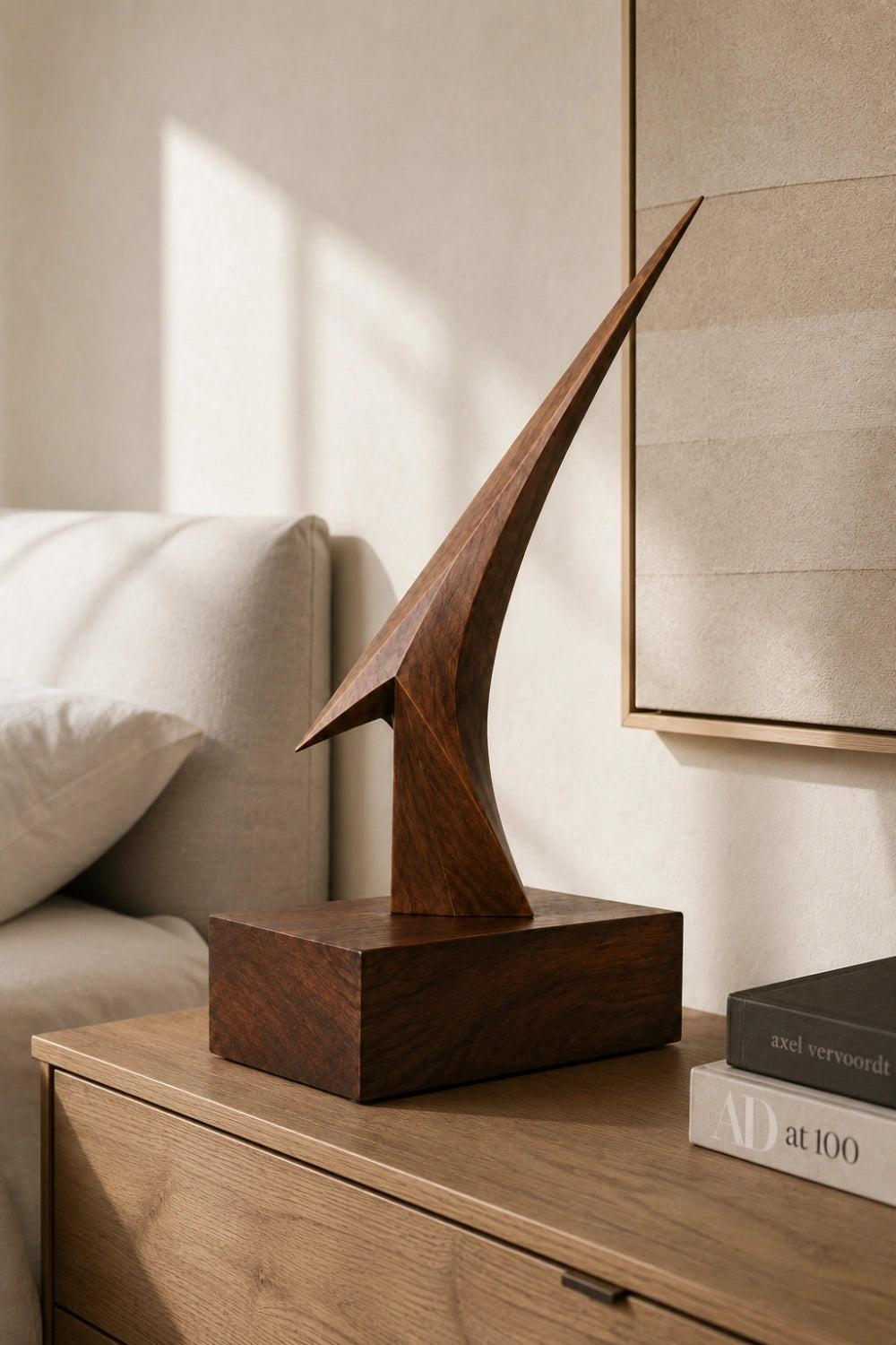 Original Wooden Art Sculpture With Smooth Finish And Dynamic Form For Contemporary Interiors