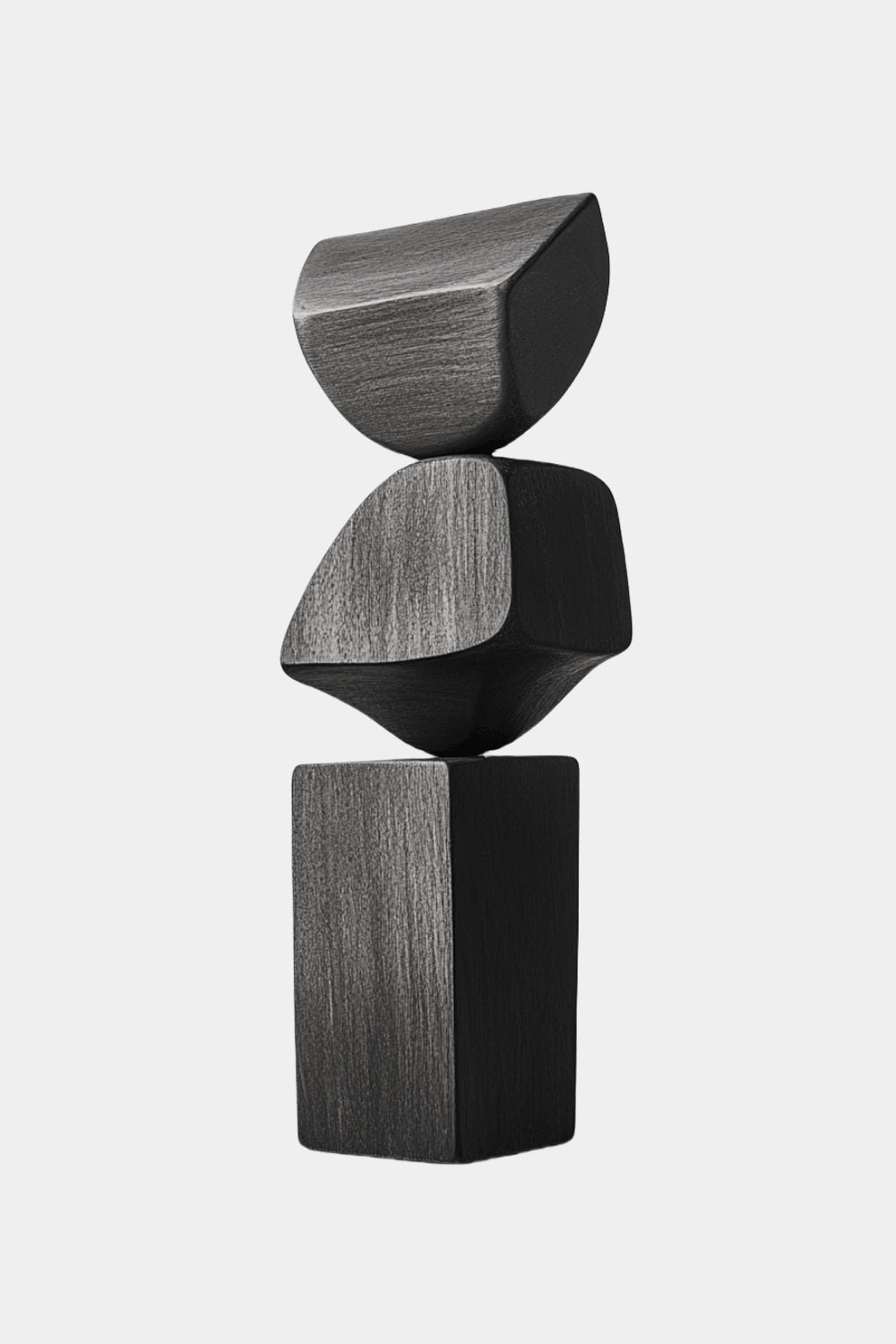 Black Geometric Fine Art Wood Sculpture Lagre Floor Standing Modern Wood Carving