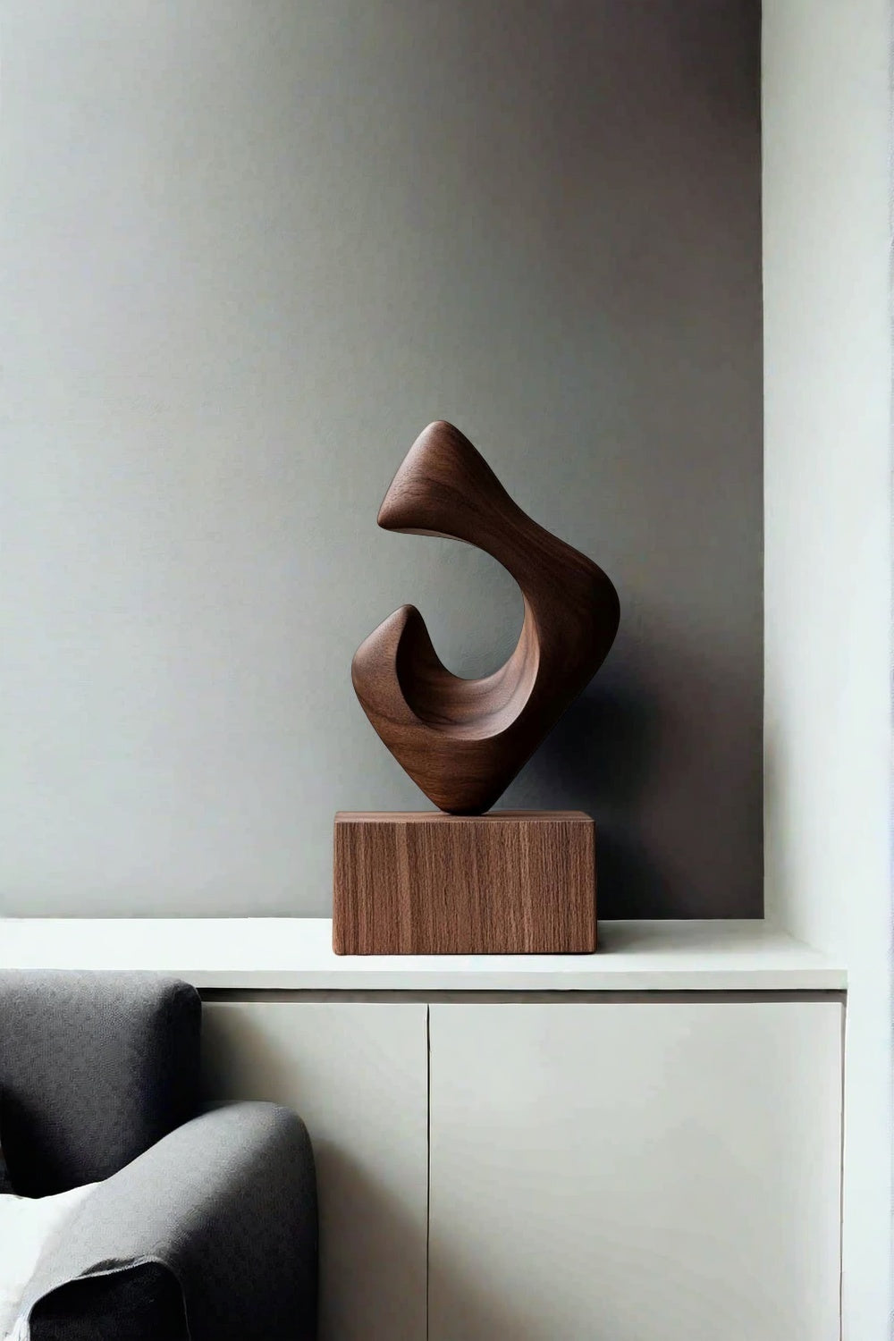 Hand Wood Carving Abstract Wooden Sculpture Geometric Wood Art Deco