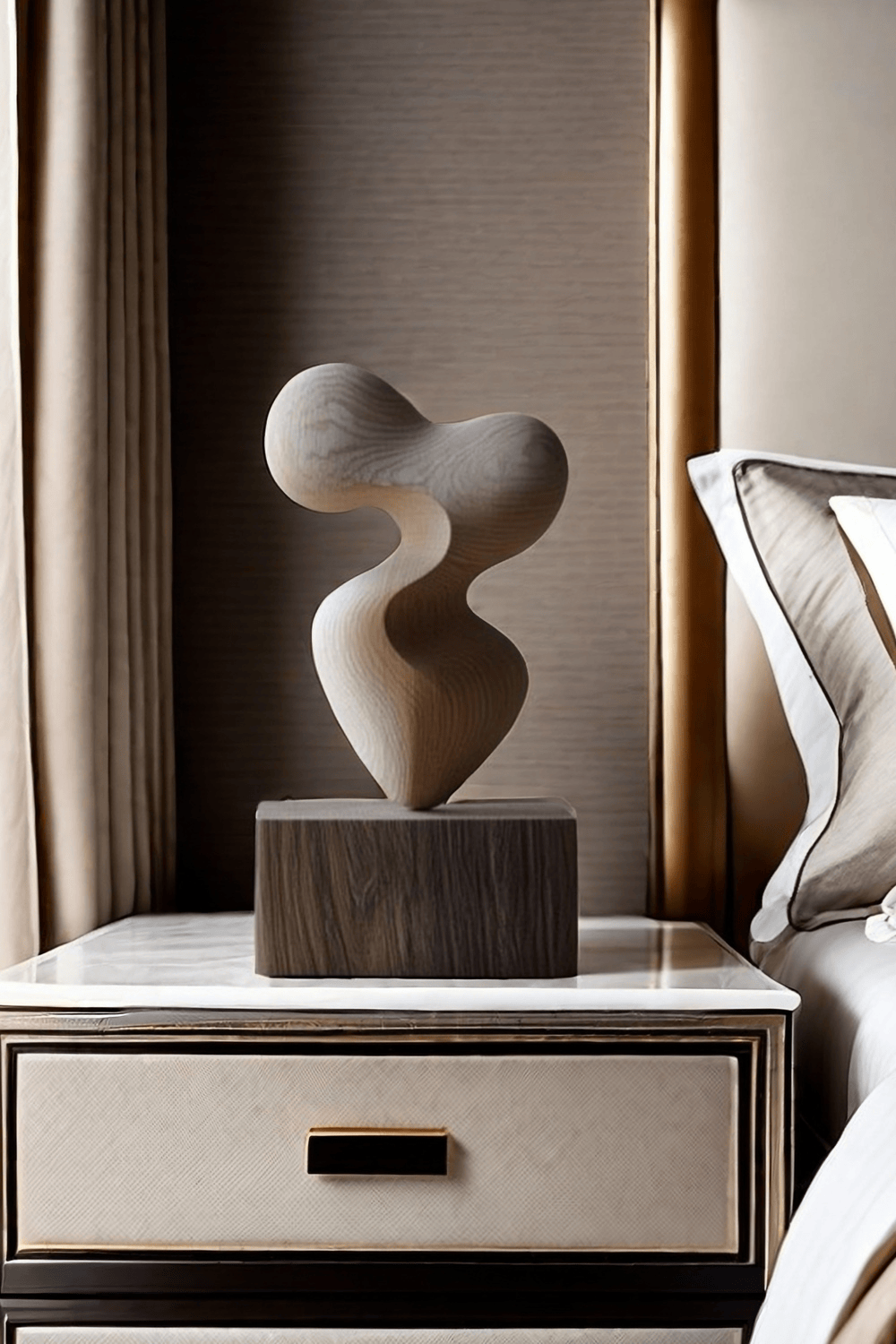 Hand Wood Carving Abstract Wooden Sculpture Geometric Wood Art Deco