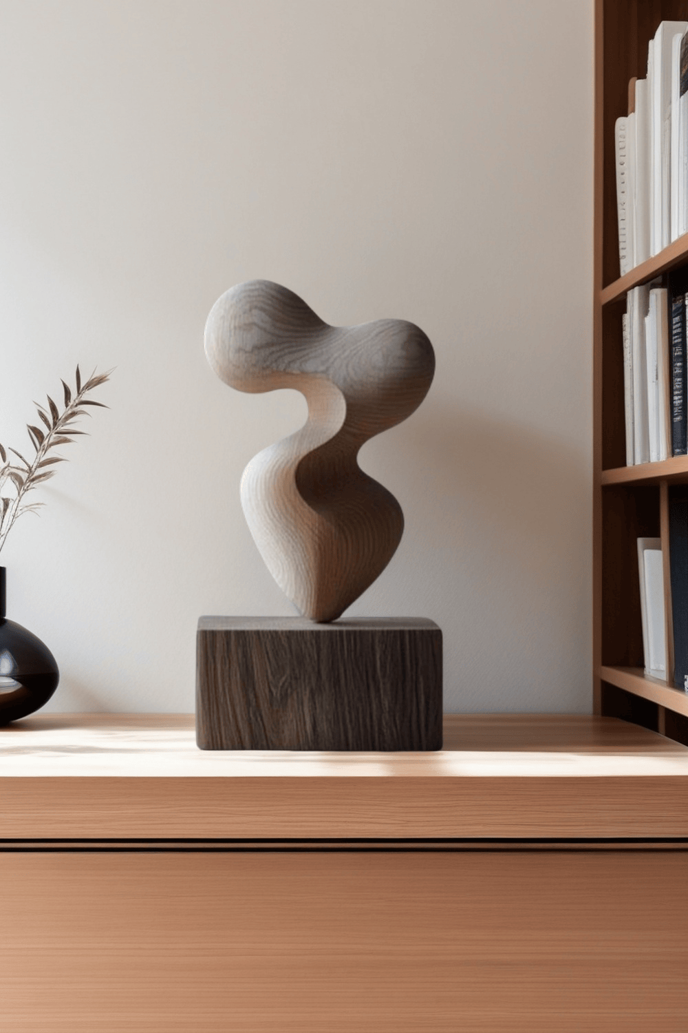 Hand Wood Carving Abstract Wooden Sculpture Geometric Wood Art Deco