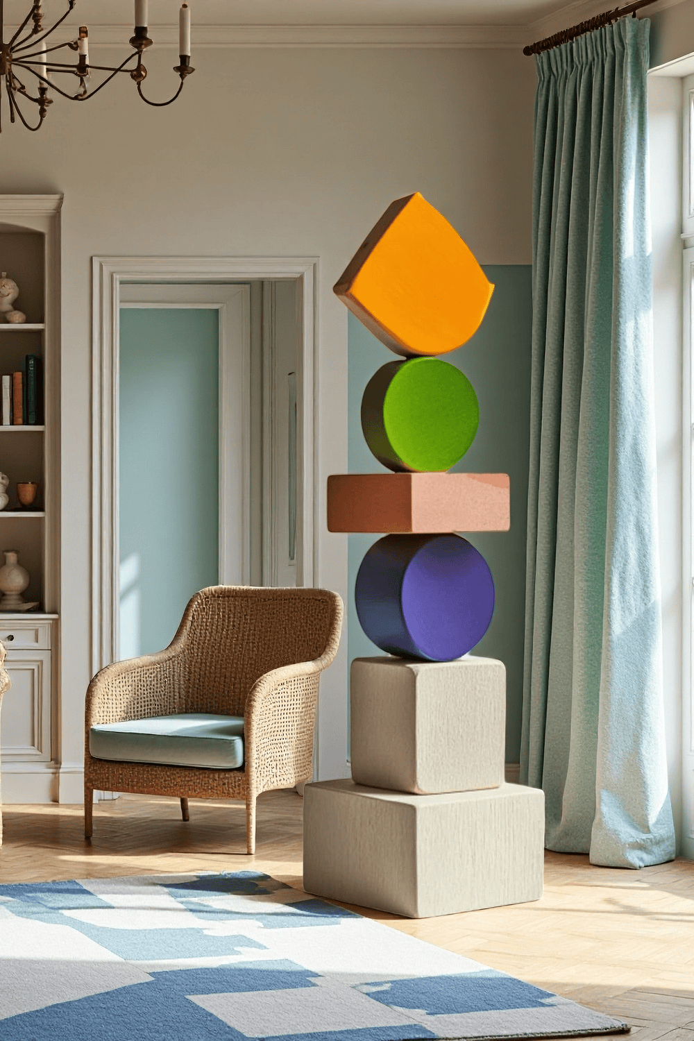 Large Handmade Wood Carving Sculpture Colorful Wooden Floor Sculpture