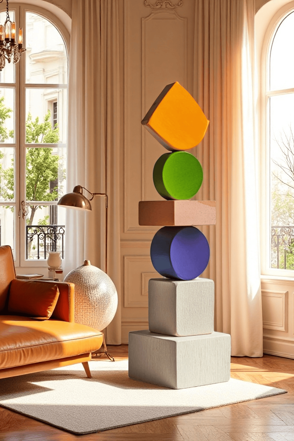 Large Handmade Wood Carving Sculpture Colorful Wooden Floor Sculpture