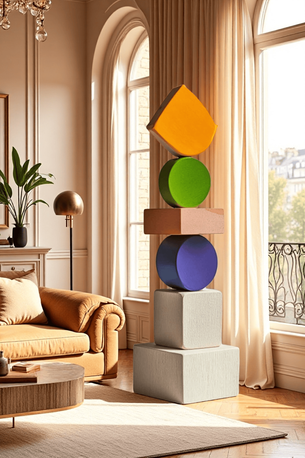 Large Handmade Wood Carving Sculpture Colorful Wooden Floor Sculpture