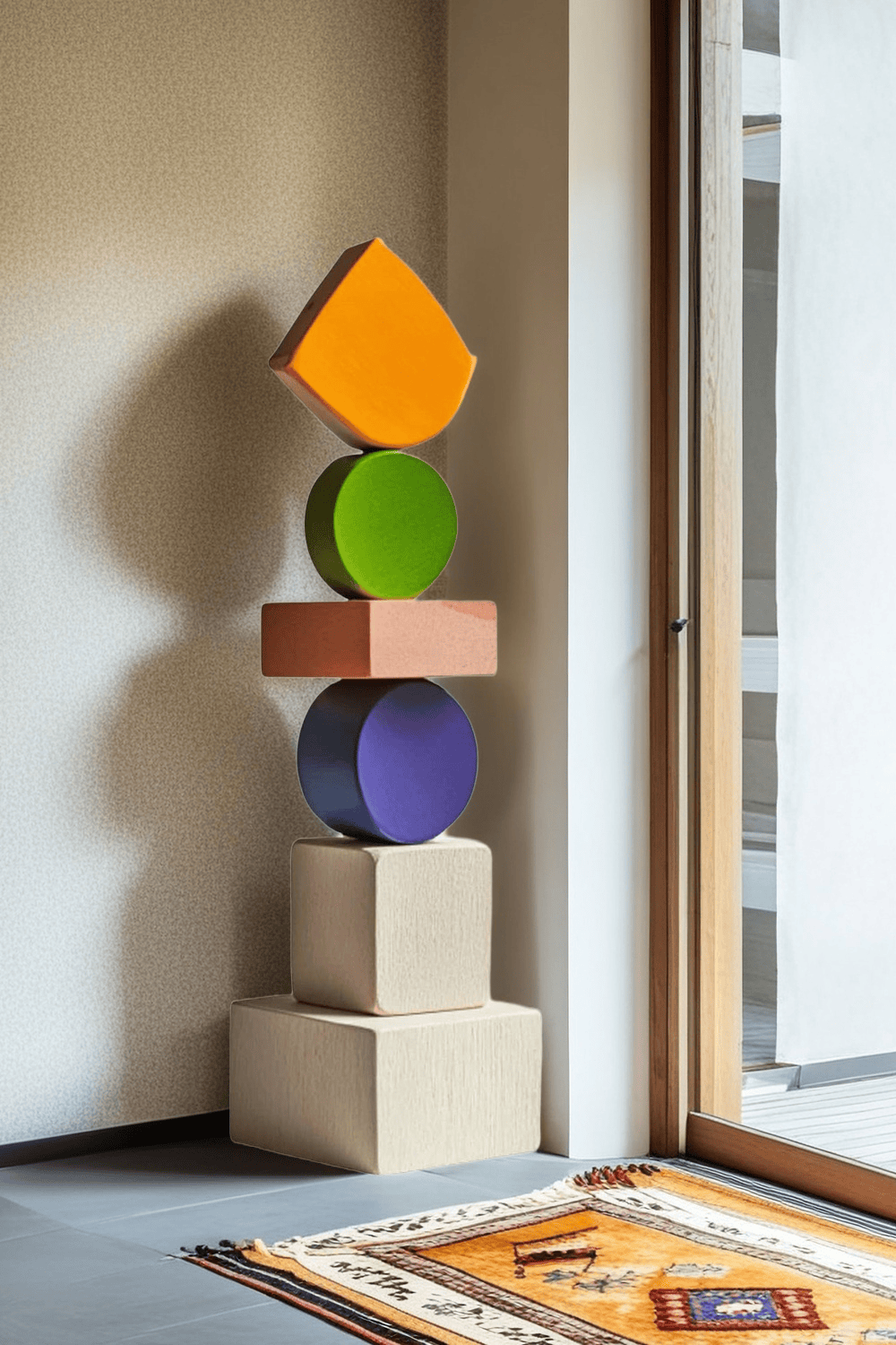 Large Handmade Wood Carving Sculpture Colorful Wooden Floor Sculpture