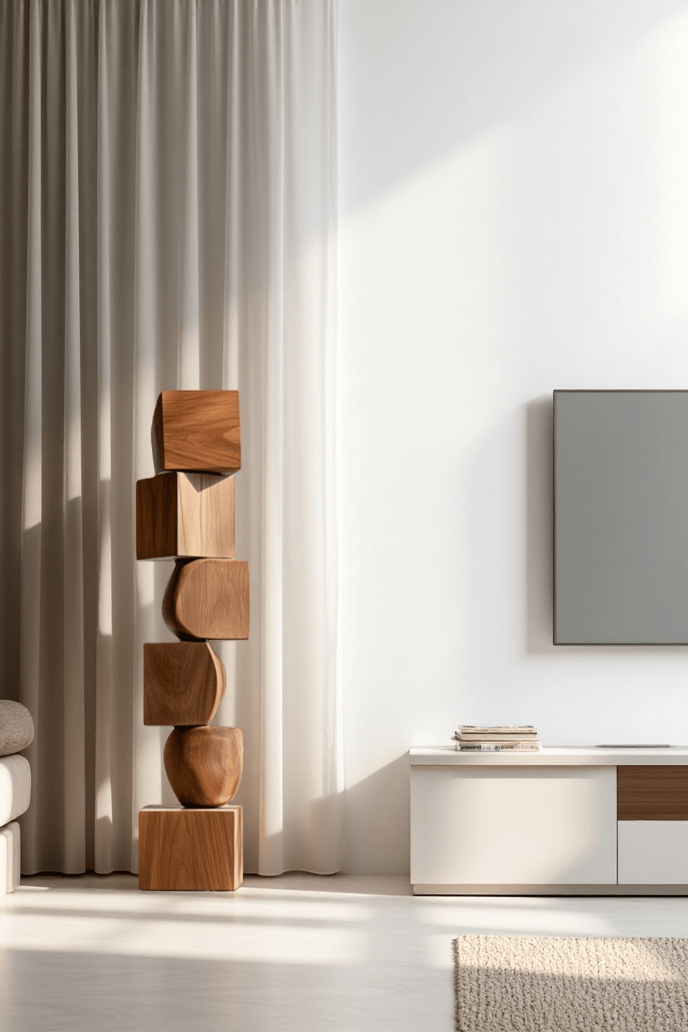 Large Abstract Wooden Floor Sculpture Modern Minimalist Home Décor Art