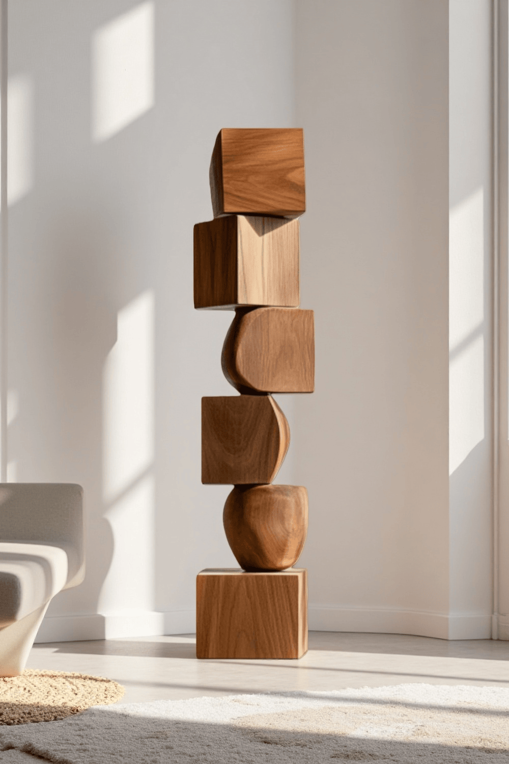 Large Abstract Wooden Floor Sculpture Modern Minimalist Home Décor Art