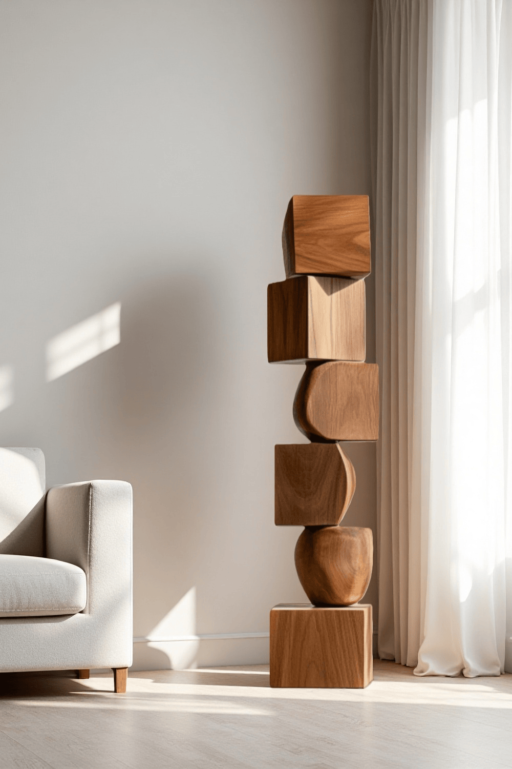 Large Abstract Wooden Floor Sculpture Modern Minimalist Home Décor Art