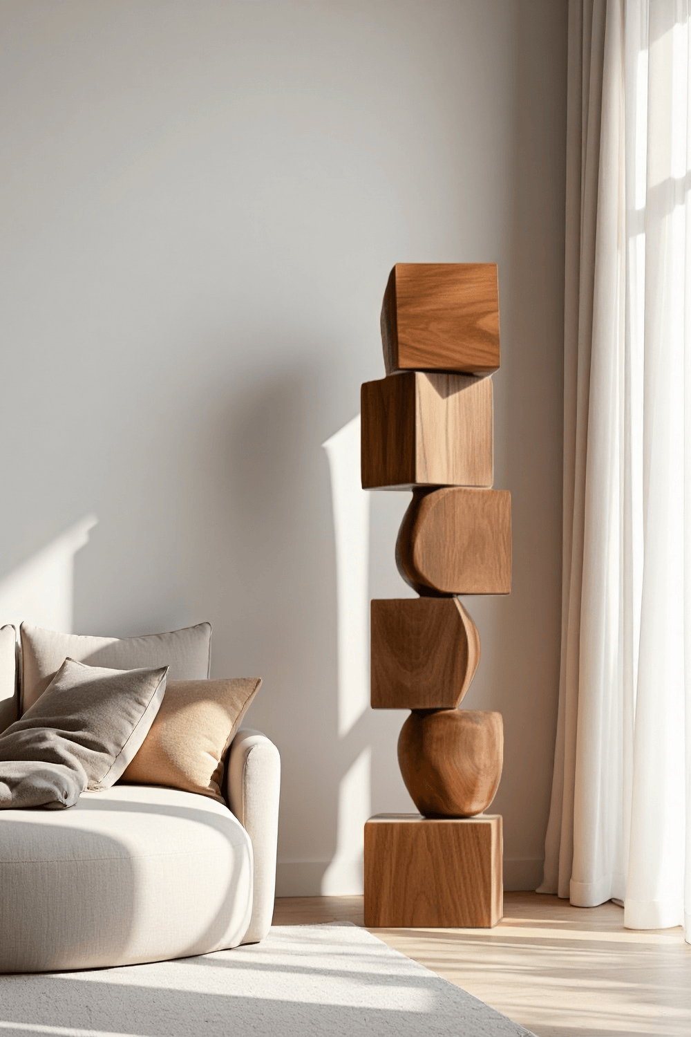 Large Abstract Wooden Floor Sculpture Modern Minimalist Home Décor Art