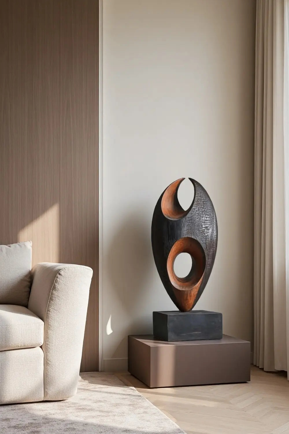 Abstract Wooden Sculpture Hand Carved African Inspired Modern Art Décor