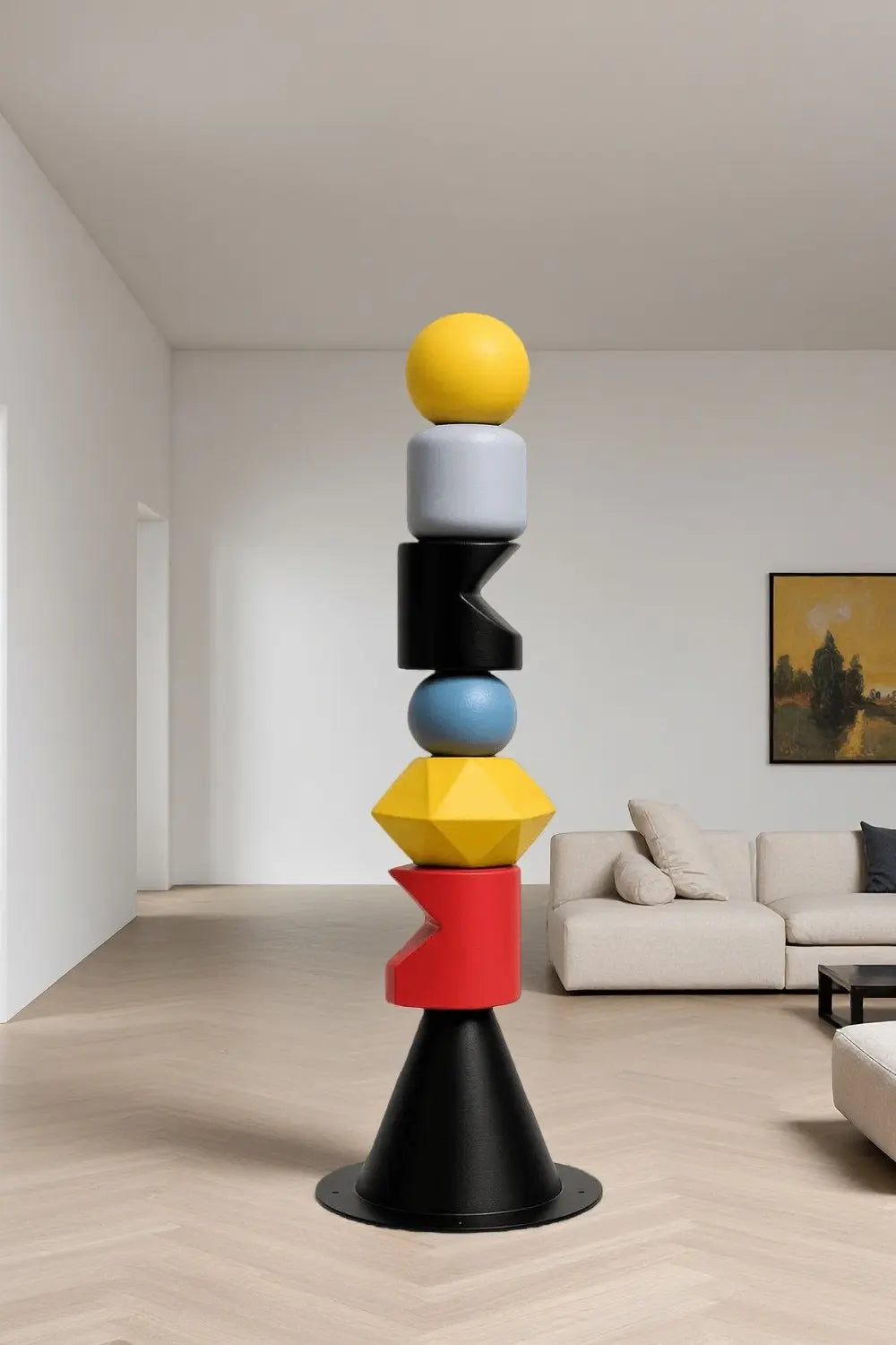 Colorful Large Abstract Wooden Sculptures Geometric Handcrafted Modern Art Décor