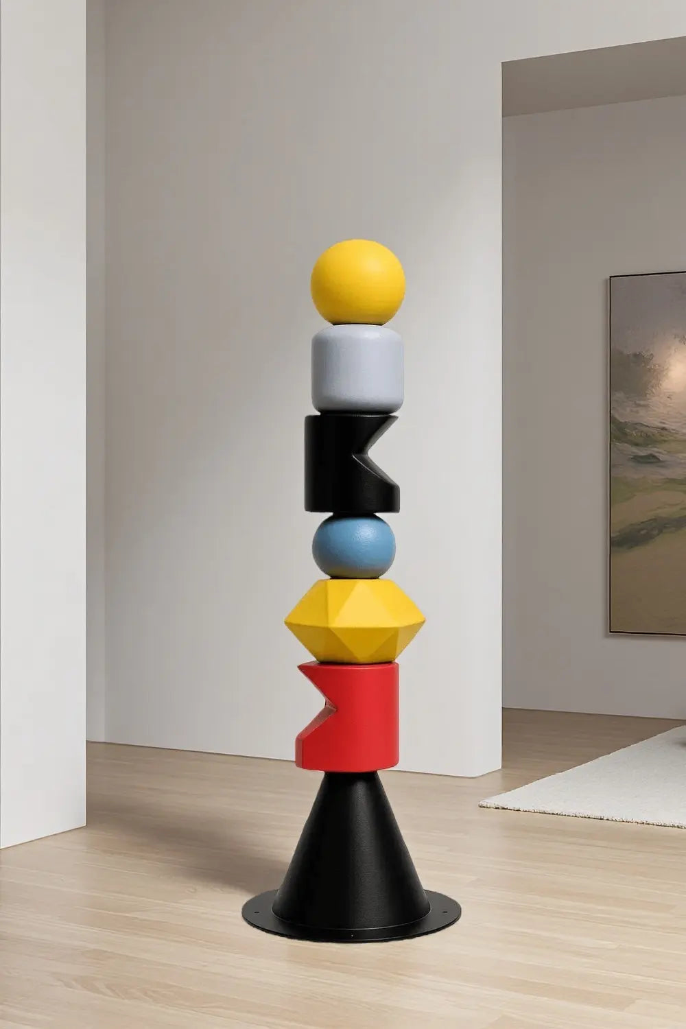 Colorful Large Abstract Wooden Sculptures Geometric Handcrafted Modern Art Décor